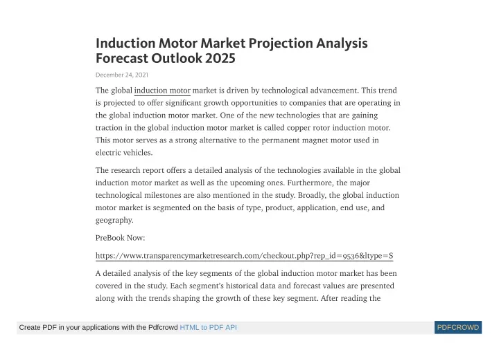induction motor market projection analysis