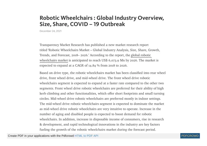 robotic wheelchairs global industry overview size