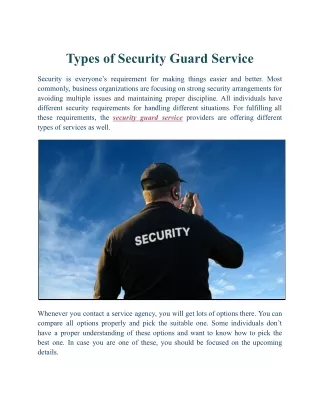 Different Types of Security Guard Service in Los Angeles