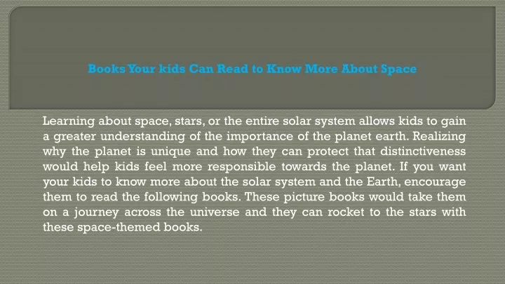 books your kids can read to know more about space