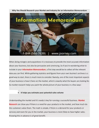 Why You Should Research your Market and Industry for an Information Memorandum