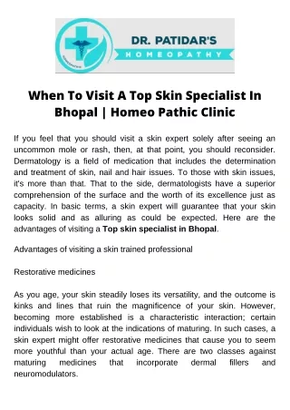 When To Visit A Top Skin Specialist In Bhopal  Homeo Pathic Clinic
