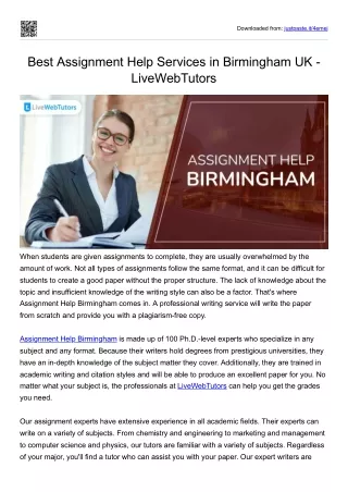 Best Assignment Help Services in Birmingham UK - LiveWebTutors