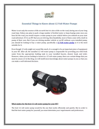 Essential Things to Know about 12 Volt Water Pumps