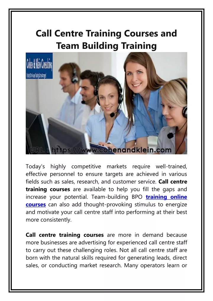 call centre training courses and team building