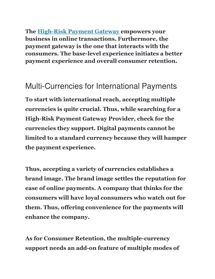 multi currencies for international payments