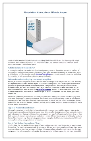 sleepsia best memory foam pillow in kanpur