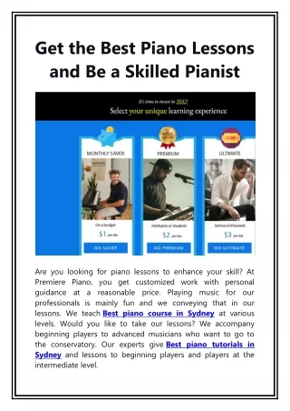 Get the Best Piano Lessons and Be A Skilled Pianist