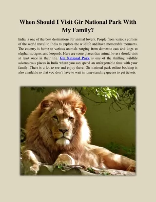 When Should I Visit Gir National Park With My Family?