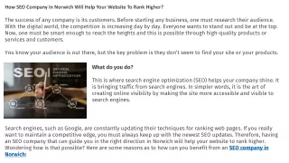 How SEO Company In Norwich Will Help Your Website To Rank Higher