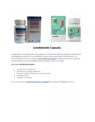 lenalidomide is a formulation for cancer patients