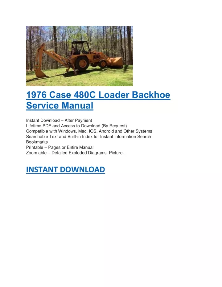 1976 case 480c loader backhoe service manual
