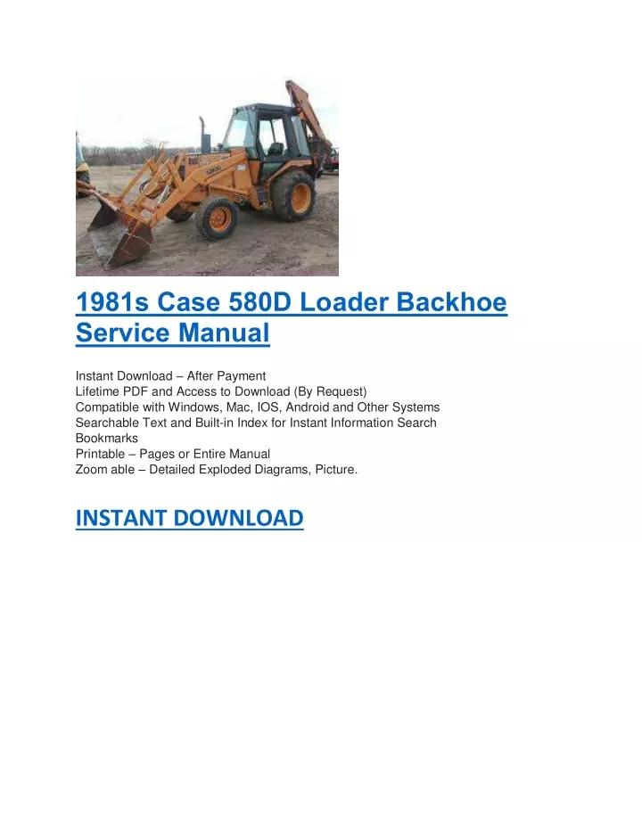 1981s case 580d loader backhoe service manual