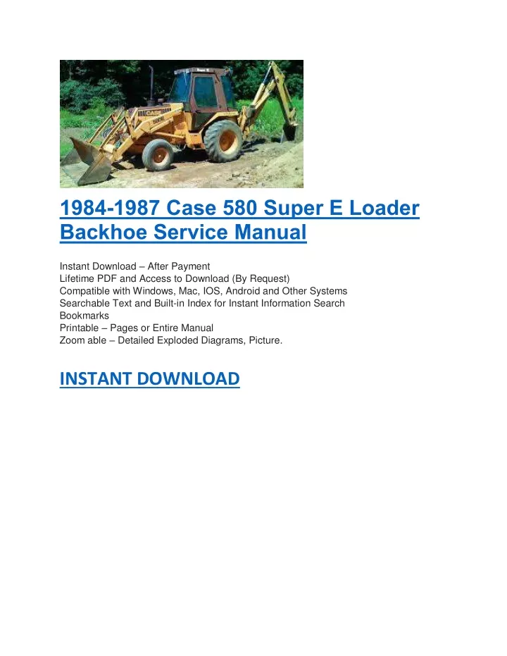 1984 1987 case 580 super e loader backhoe service