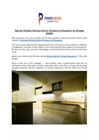 Tips for Modular Kitchen Interior Designers in Bangalore by Premier Abodes (1)