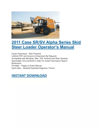 2011 case sr sv alpha series skid steer loader