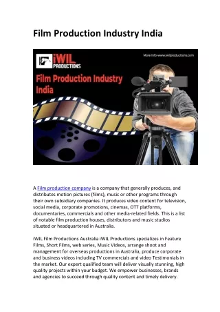 Film Production Industry India new update