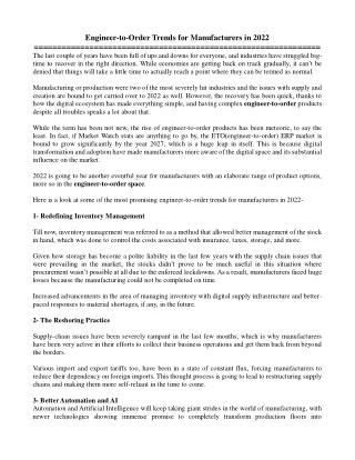 engineer to order trends for manufacturers