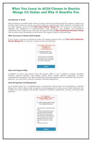 what you learn in acls classes in rancho mirage