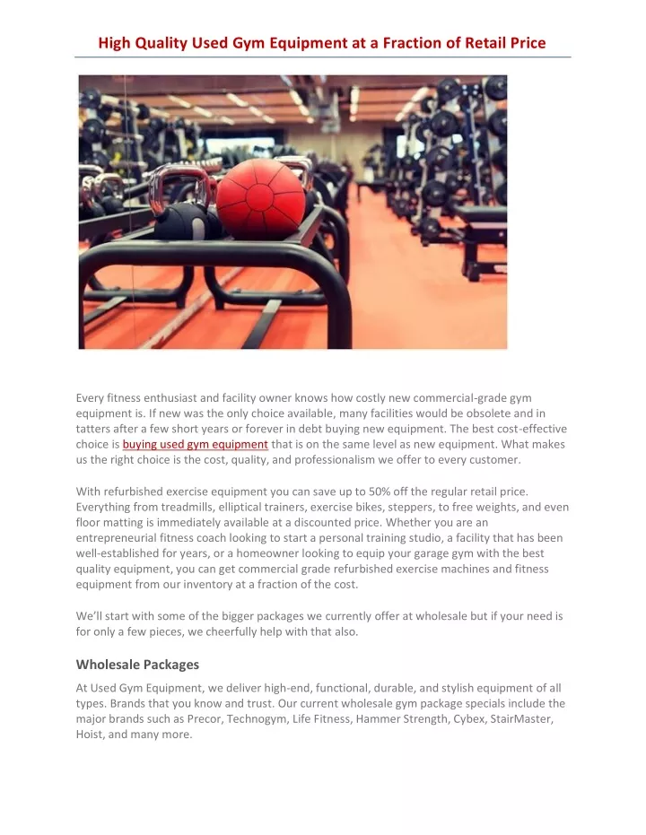 high quality used gym equipment at a fraction