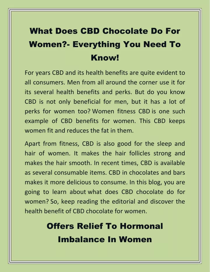 what does cbd chocolate do for women everything