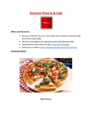 25% off - Tusmore Pizzeria & Cafe Takeaway, Delivery Menu, SA