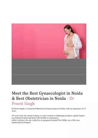 Best Gynaecologist in Noida | Best Obstetrician in Noida