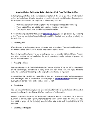 important points to consider before selecting