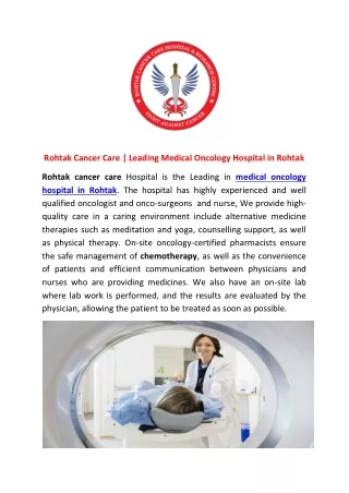 Rohtak Cancer Care | Leading Medical Oncology Hospital in Rohtak