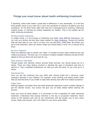 Things you must know about teeth whitening treatment