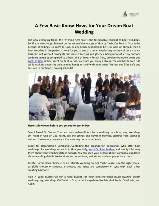 A Few Basic Know-Hows For Your Dream Boat Wedding