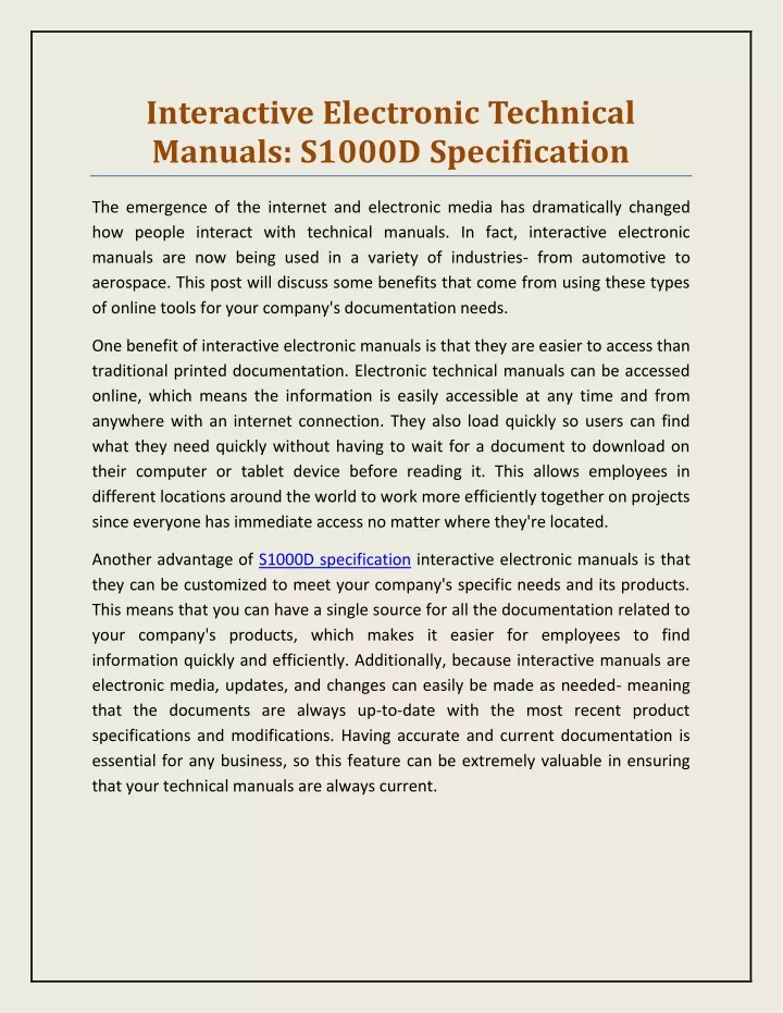 interactive electronic technical manuals s1000d