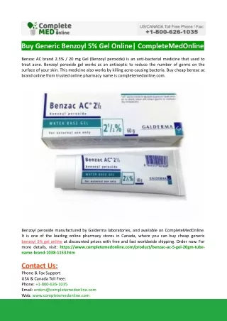 Buy Generic Benzoyl 5% Gel Online