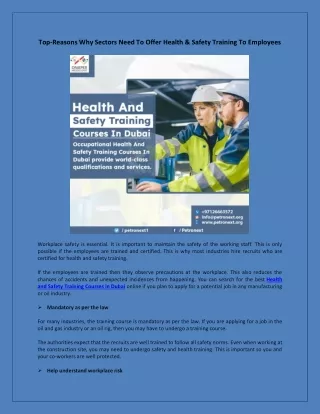 Top-Reasons Why Sectors Need To Offer Health & Safety Training To Employees
