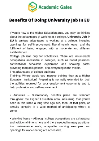 Benefits Of Doing University Job In EU