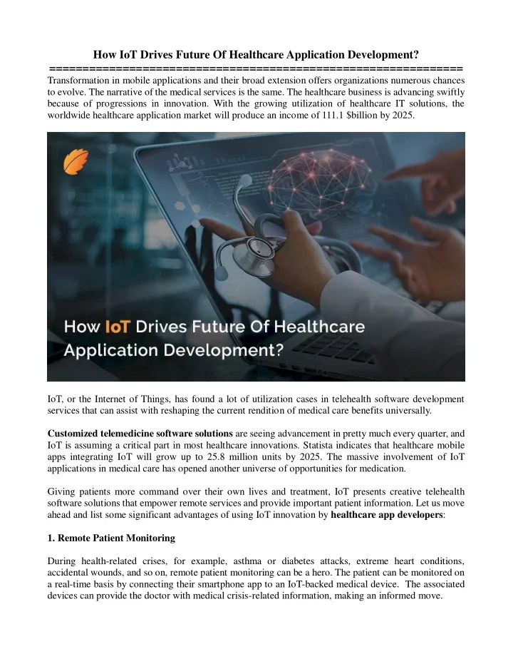 how iot drives future of healthcare application