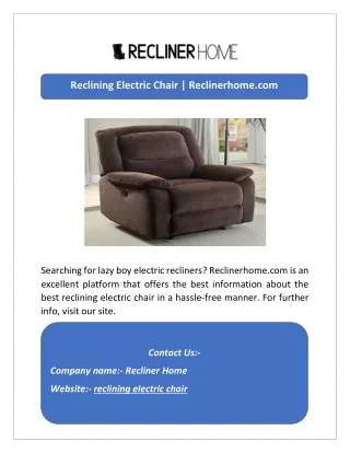 Reclining Electric Chair | Reclinerhome.com