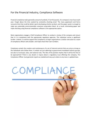 For the Financial Industry, Compliance Software