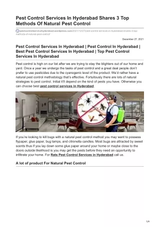 Pest Control Services In Hyderabad Shares 3 Top Methods Of Natural Pest Control