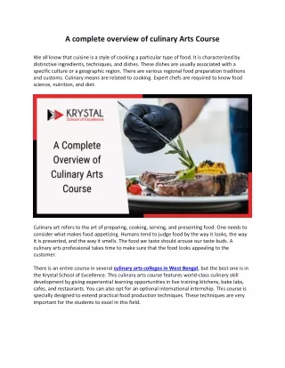 A complete overview of culinary Arts Course