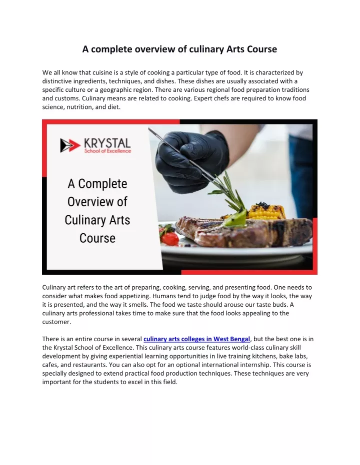 a complete overview of culinary arts course