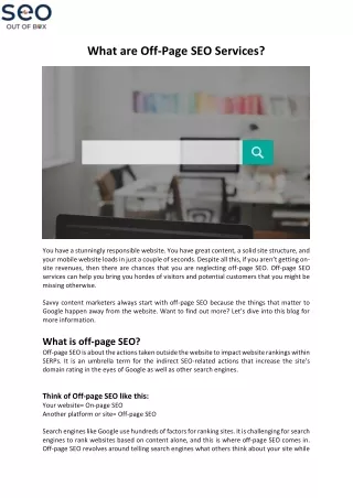 SEO Out of the Box - What are Off-Page SEO Services?