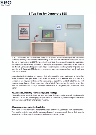 SEO Out of the Box - 5 Top Tips for Corporate SEO