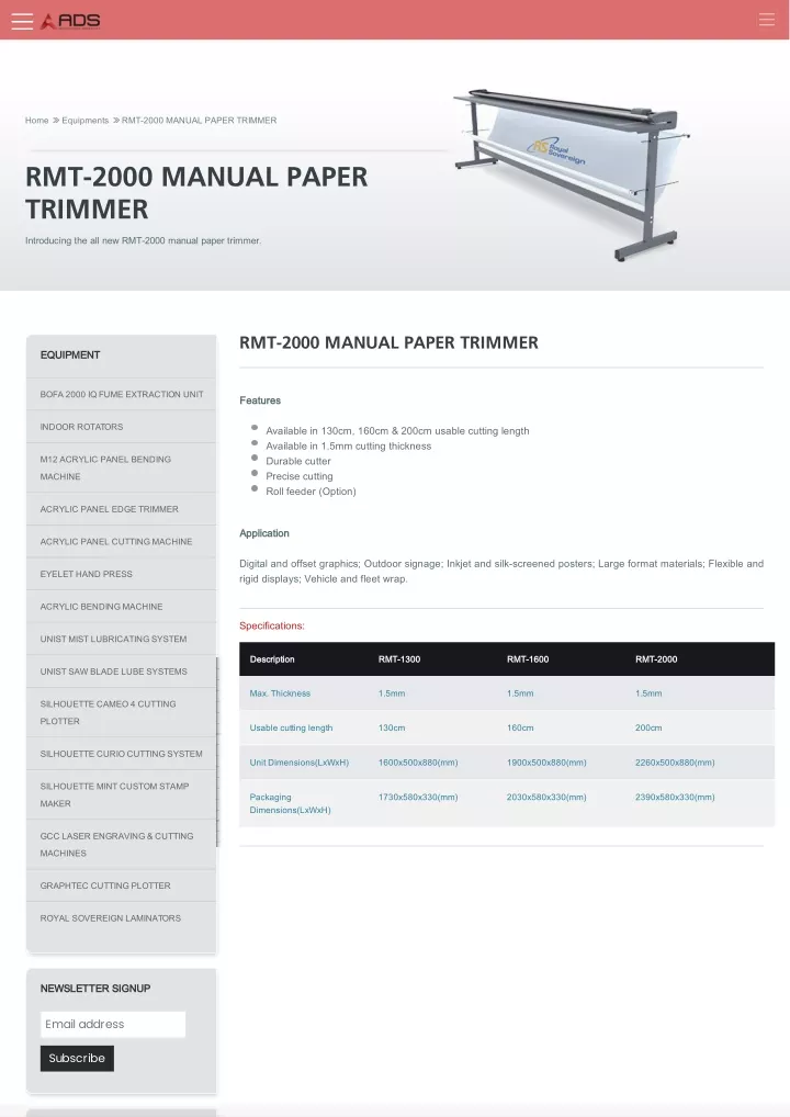 home equipments rmt 2000 manual paper trimmer