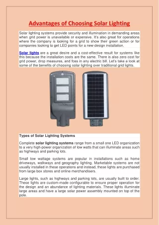 Advantages of Choosing Solar Lighting