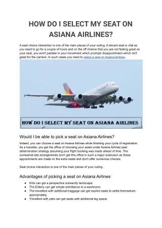 HOW DO I SELECT MY SEAT ON ASIANA AIRLINES