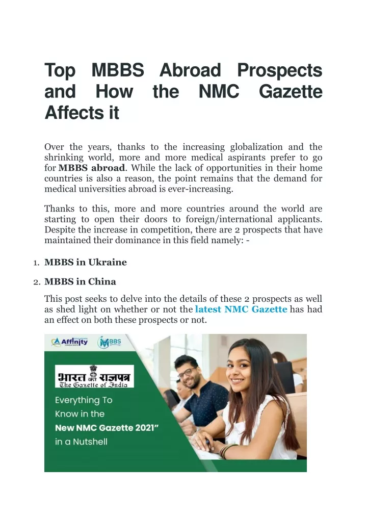 top mbbs abroad prospects and how the nmc gazette