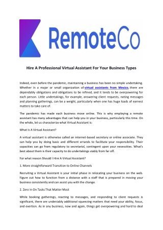 Hire A Professional Virtual Assistant For Your Business Types