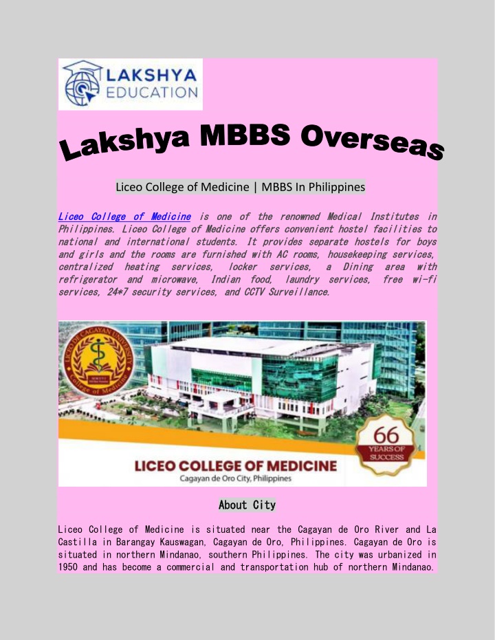 liceo college of medicine mbbs in philippines