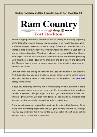 Finding Ram New and Used Cars for Sale in Fort Stockton, TX